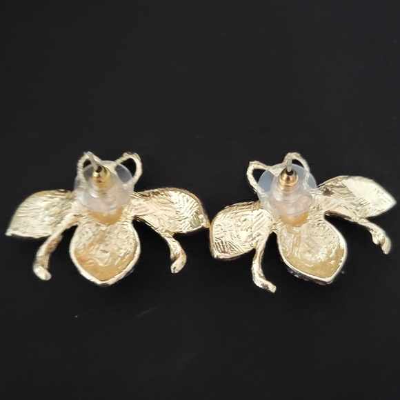 Gold and Blue Bee Earrings - Picture 2 of 2